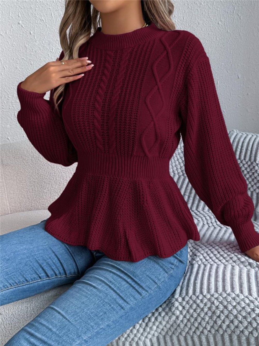 Cable Knit Peplum Sweater